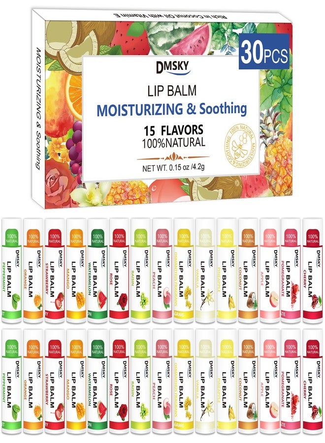 Dmsky DMSKY 30 Pack Lip Balm, Natural Lip Balm Bulk with Vitamin E and Coconut Oil 15 Flavors, Lip Care Product, Moisturizing Soothing Chapped Lips - Image 1