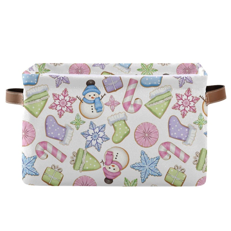 senya Christmas Basket Christmas Gingerbread Cookies Snowman Foldable Fabric Collapsible Storage Bins Organizer Bag for Storage Clothes - Image 2