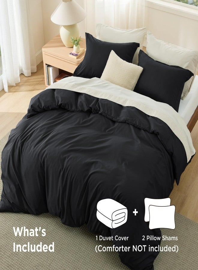 Bedsure Duvet Cover King Size - Soft Double Brushed Bedding Set for Kids & Adults, Zipper Closure, 3 Pieces, Includes 1 Duvet Cover (104"x90") & 2 Pillow Shams, NO Comforter, Black - Image 3