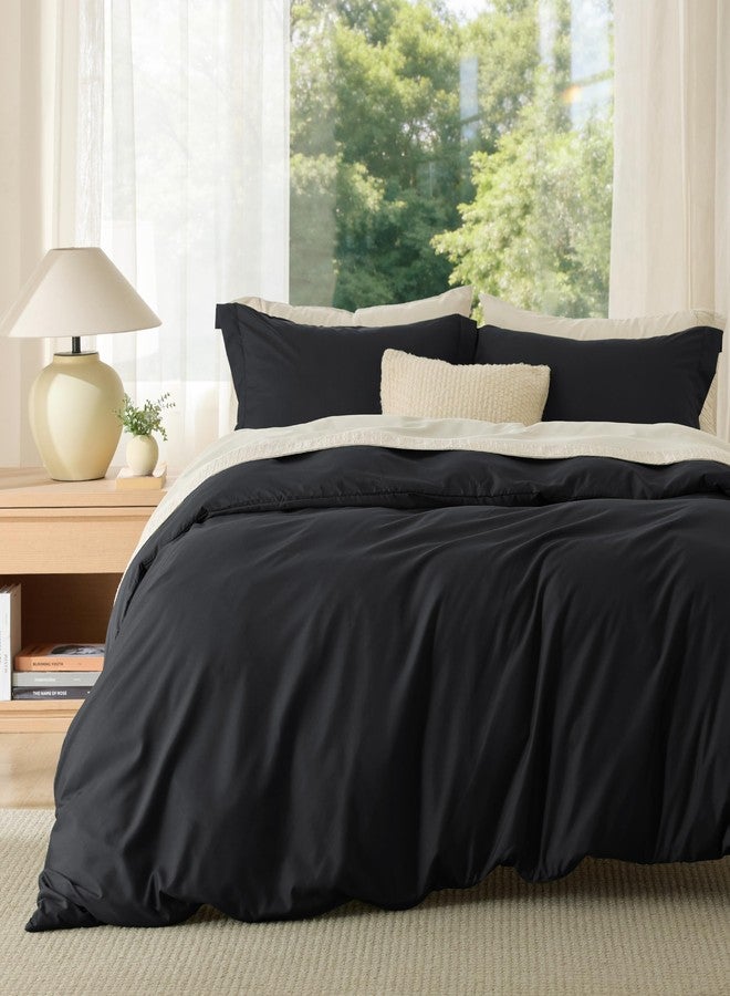 Bedsure Duvet Cover King Size - Soft Double Brushed Bedding Set for Kids & Adults, Zipper Closure, 3 Pieces, Includes 1 Duvet Cover (104"x90") & 2 Pillow Shams, NO Comforter, Black - Image 1