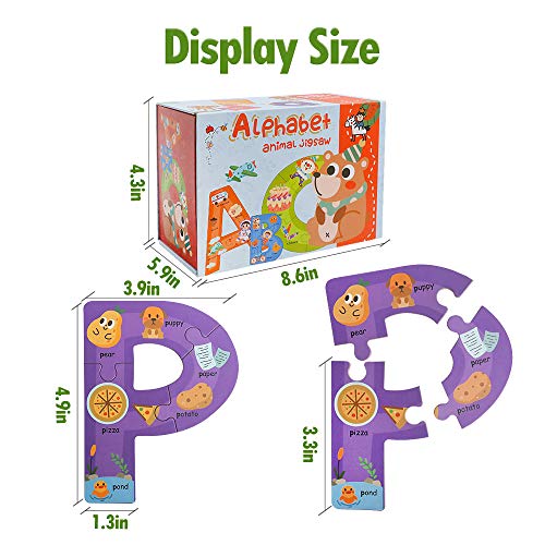 JCREN Wooden Jumbo Alphabet ABC Letter Toddler Puzzles Color Shape Animals Recognition Montessori STEM Jigsaw Preschool Learning Educational Toy for Kids 3 4 5 Years Old Boys Girls - Image 5