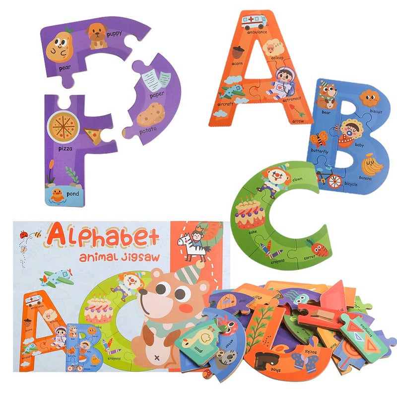JCREN Wooden Jumbo Alphabet ABC Letter Toddler Puzzles Color Shape Animals Recognition Montessori STEM Jigsaw Preschool Learning Educational Toy for Kids 3 4 5 Years Old Boys Girls - Image 3