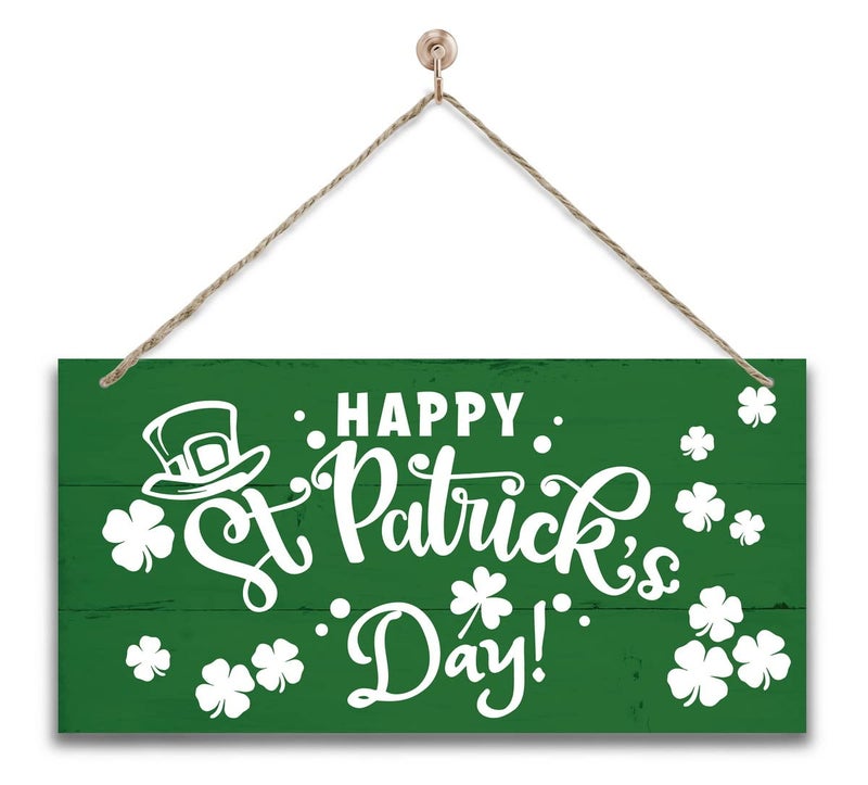 Gkwa Hanging Happy St Patricks Day Wooden Wall Art Irish Home Sign Rustic Farmhouse Decor - Image 2