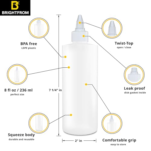 BRIGHTFROM Twist Top Applicator Bottles, Squeeze 8 OZ, Empty Hair Coloring Plastic Bottles, Refillable, Leak Proof - Open/Close Nozzle - Multi Purpose (Pack of 3) - Image 2