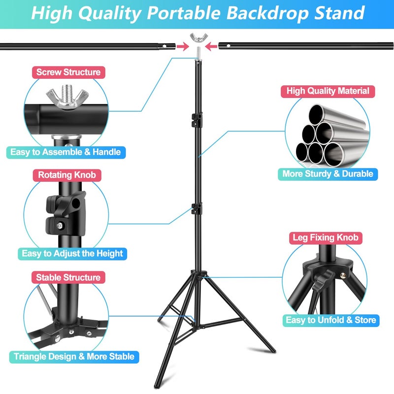 JEBUTU Green Screen Backdrop Kit with Stand, 5X6.5ft Portable Green Screen Backdrop with Stand kit, GreenScreen Background with Stand Carrying Bag Clamp for Streaming Video Zoom - Image 2