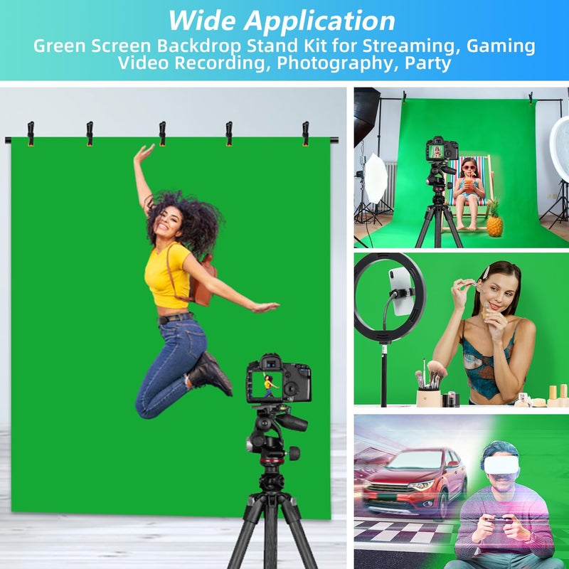 JEBUTU Green Screen Backdrop Kit with Stand, 5X6.5ft Portable Green Screen Backdrop with Stand kit, GreenScreen Background with Stand Carrying Bag Clamp for Streaming Video Zoom - Image 4