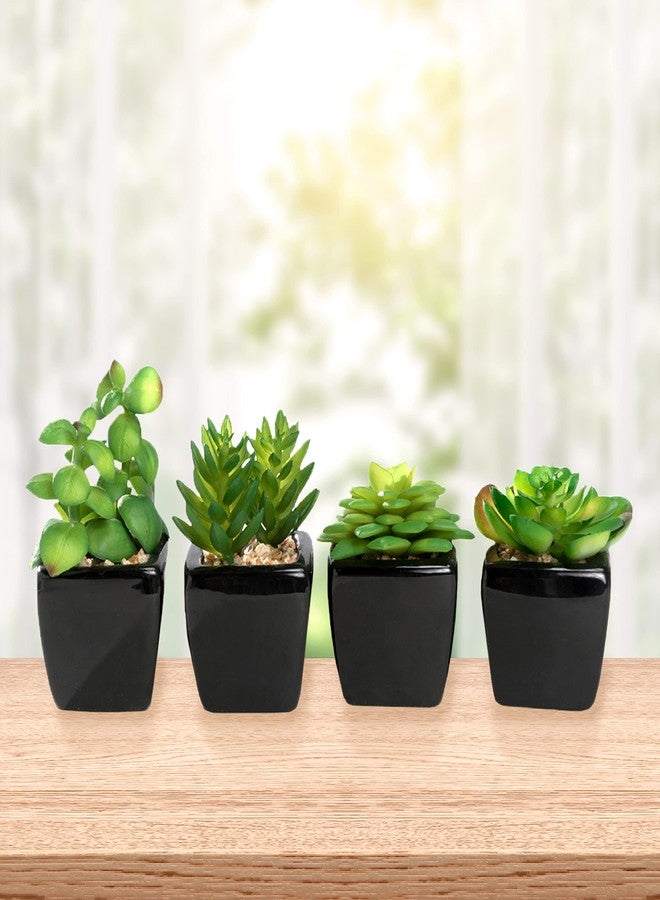 Nattol Modern Mini Artificial Succulent Plants Potted in Cube-Shape Black Ceramic Pots for Home Decor, Set of 4 - Image 4