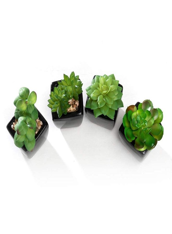 Nattol Modern Mini Artificial Succulent Plants Potted in Cube-Shape Black Ceramic Pots for Home Decor, Set of 4 - Image 5
