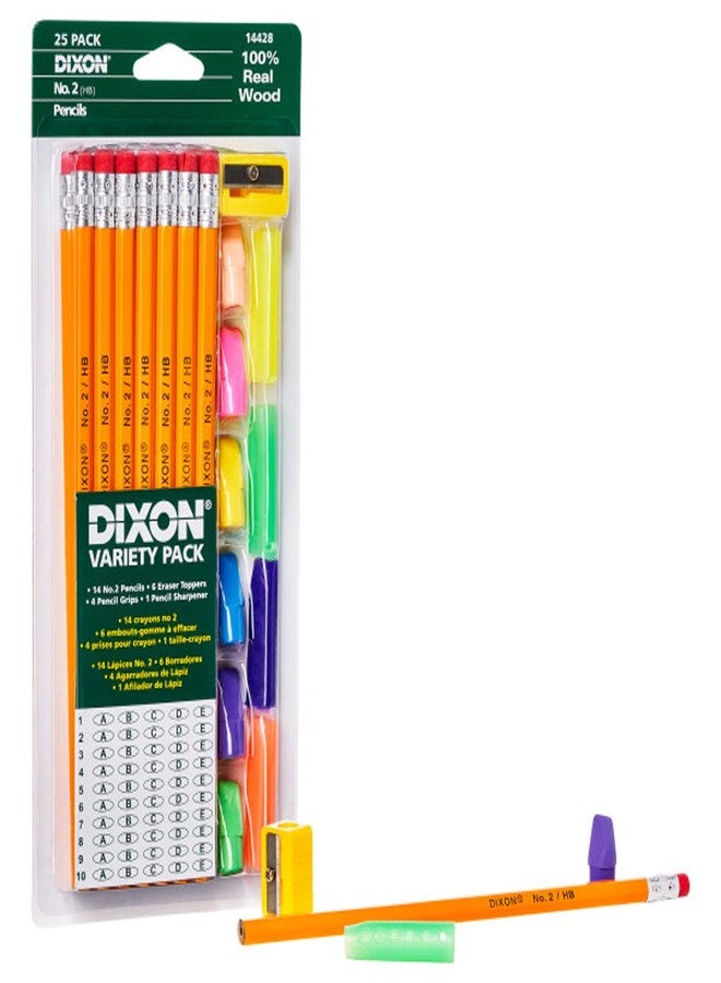 Dixon Economy Pencil Variety Pack, 14 Number 2 Soft Pencils, 6 Eraser Toppers, 4 Pencil Grips, and Sharpener (44424) - Image 1