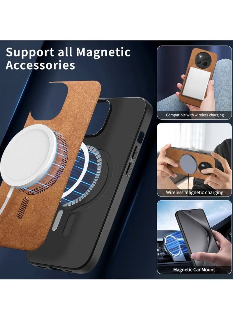 X-level For Honor X9c 5G Protection Case,Luxury Plain Leather Magsafe Magnetic Back Protection Case Dark Brown  - Image 5