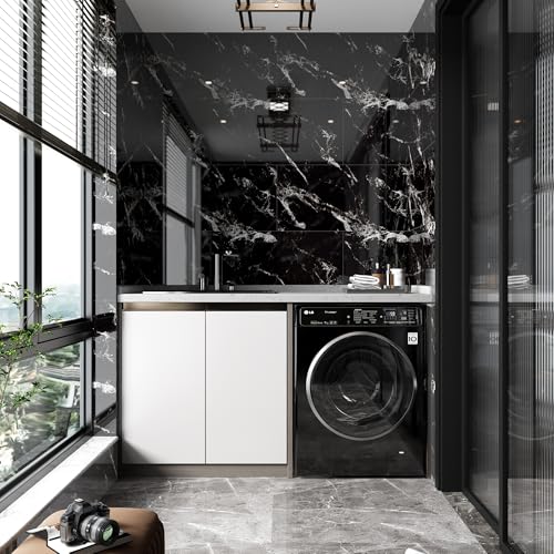 Haimin Wall Panels Peel and Stick 20 Pieces 23.6x11.8in (38.7 Sq. Ft. Coverage) Lightweight Backsplash Marble Look Tile（not Real Marble, Ideal for Kitchen Bathrooms Living Rooms Bedrooms (Black-JGH) - Image 3