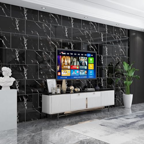 Haimin Wall Panels Peel and Stick 20 Pieces 23.6x11.8in (38.7 Sq. Ft. Coverage) Lightweight Backsplash Marble Look Tile（not Real Marble, Ideal for Kitchen Bathrooms Living Rooms Bedrooms (Black-JGH) - Image 2