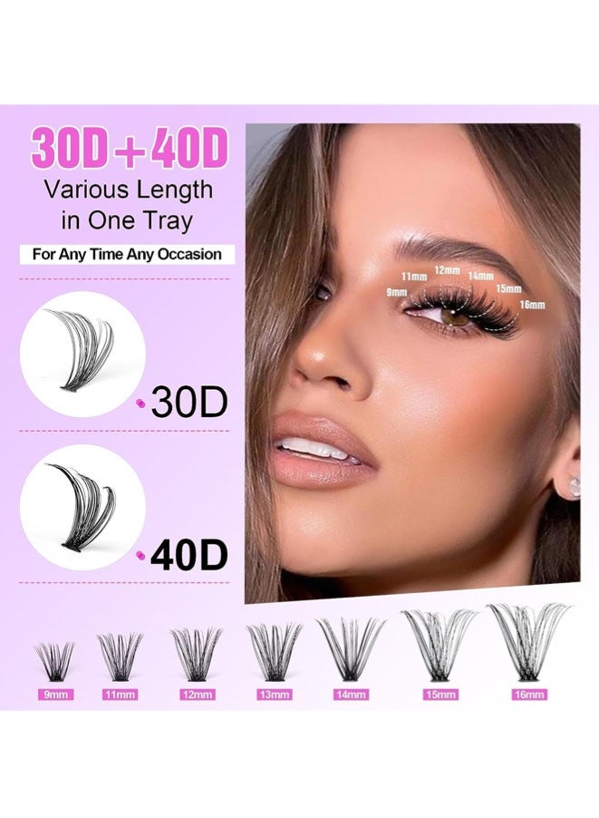 FASHION MANIA Lash Extension Kit 280pcs Individual Lashes Cluster D Curl Eyelash Kit 30D 40D 9-16mm Mix Lash Clusters with Lash Bond and Seal and Lash Applicator Tool for Self Application at Home - Image 2