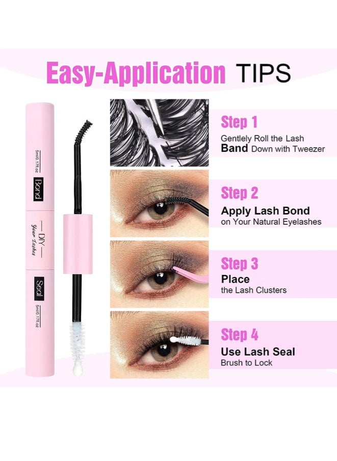 FASHION MANIA Lash Extension Kit 280pcs Individual Lashes Cluster D Curl Eyelash Kit 30D 40D 9-16mm Mix Lash Clusters with Lash Bond and Seal and Lash Applicator Tool for Self Application at Home - Image 4
