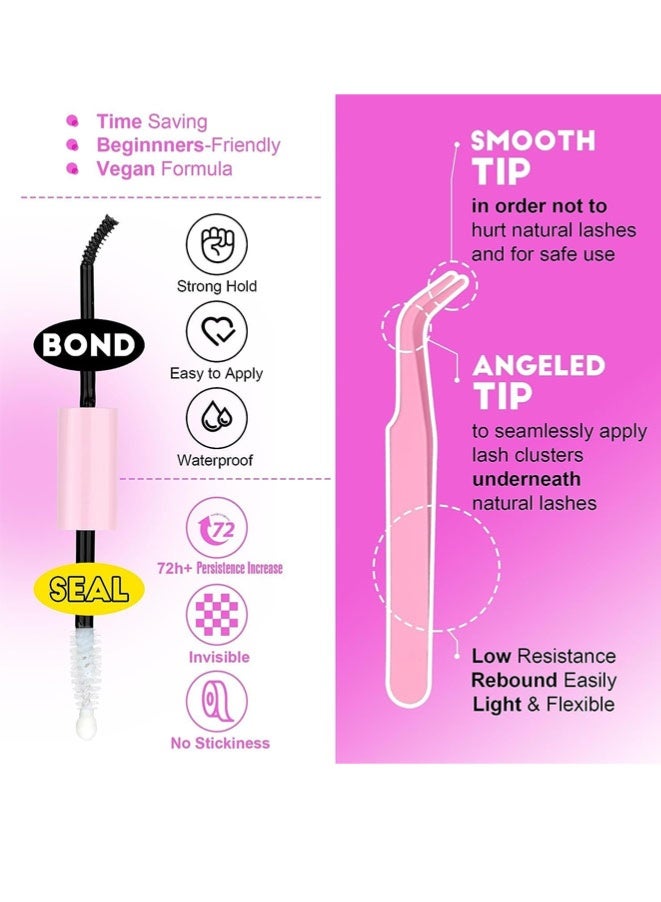 FASHION MANIA Lash Extension Kit 280pcs Individual Lashes Cluster D Curl Eyelash Kit 30D 40D 9-16mm Mix Lash Clusters with Lash Bond and Seal and Lash Applicator Tool for Self Application at Home - Image 3