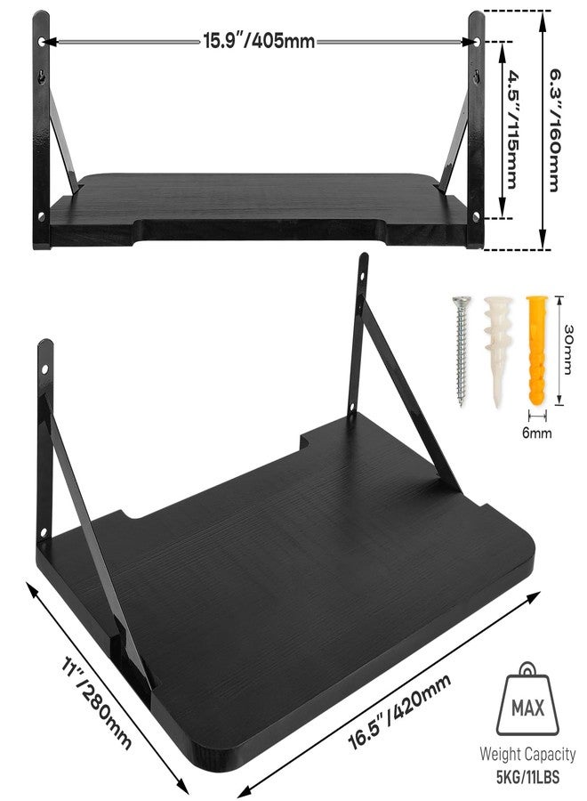 BEARUT Solid Wood Black Projector Shelf - 16.2" x 11" (L*W), Floating Wall Mount, Modem & Cable Box Shelf for Xbox Series PS5 PS4 - Image 2