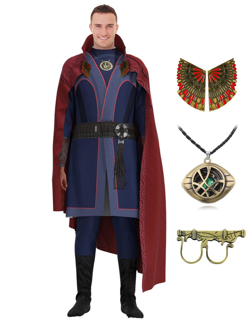 CICOCI Adults Strange Costume Cosplay Dr Cape For Men Jumpsuit Ring Props with Magic Power Necklacesize 170 - Image 2