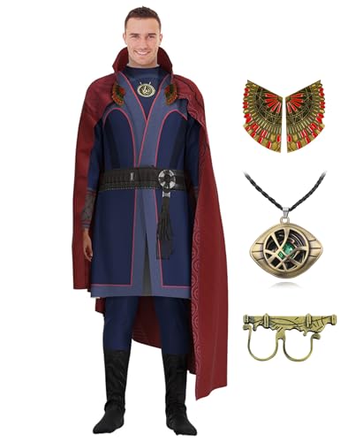 CICOCI Adults Strange Costume Cosplay Dr Cape For Men Jumpsuit Ring Props with Magic Power Necklacesize 170 - Image 1