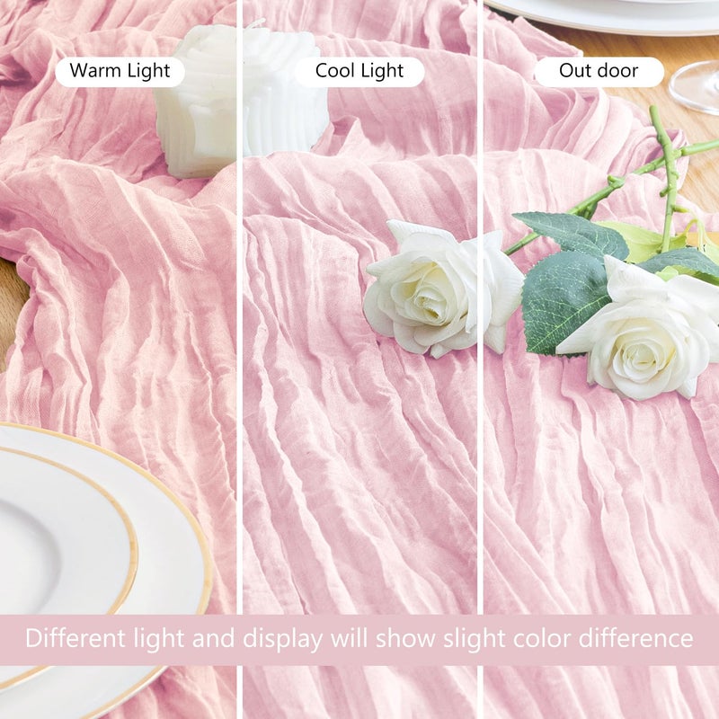 aseem Asee'm Cheesecloth Table Runner Spring Easter 120 Inches Blushing Pink Boho Gauze Cheese Cloth Runner 10FT Rustic Sheer Table Runners for Wedding Baby Shower Holiday Party Decoration - Image 5