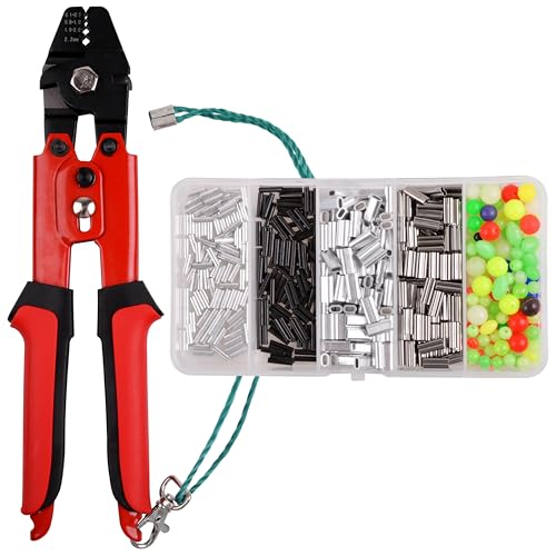 OROOTL Fishing Crimping Tool Kit, Fishing Crimp Pliers with 500pcs Crimp Sleeves Beads Set, Heavy Duty Wire Leader Rope Crimper Tool Wire Cutter Aluminum Copper Loop Sleeves - Image 1