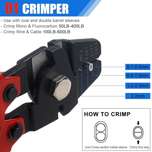 OROOTL Fishing Crimping Tool Kit, Fishing Crimp Pliers with 500pcs Crimp Sleeves Beads Set, Heavy Duty Wire Leader Rope Crimper Tool Wire Cutter Aluminum Copper Loop Sleeves - Image 2