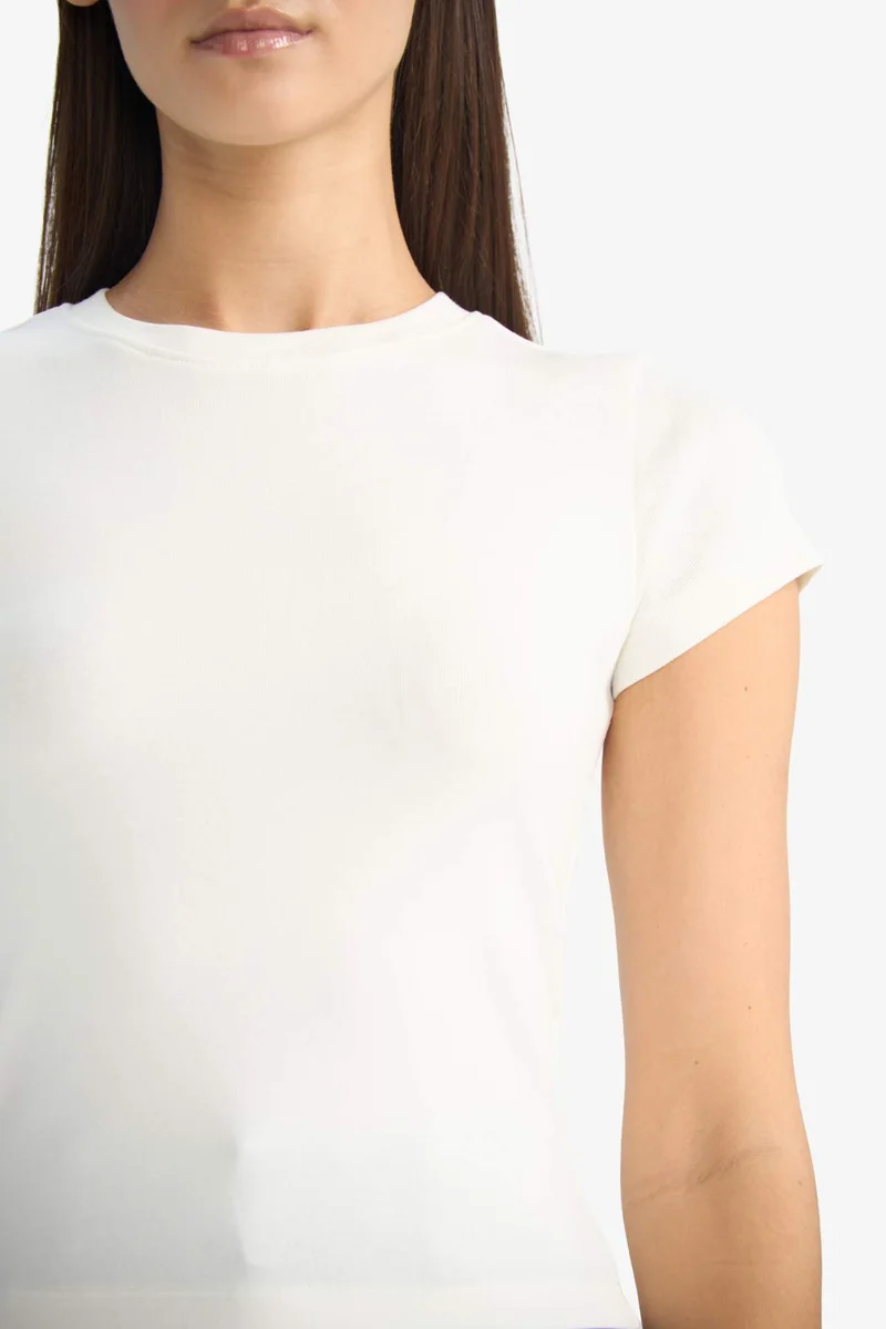 Defacto  Slim Fit Crew Neck Ribbed Short Sleeve T-Shirt for Women | Best Price UAE