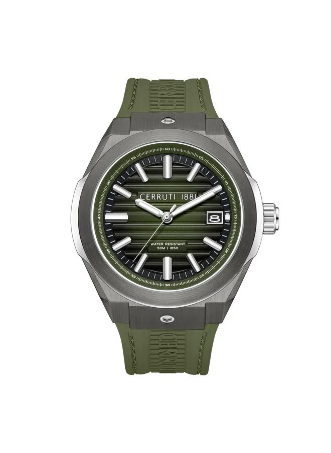 شيروتي 1881 Ruscello Men's 55mm Watch with Sapphire Coated Glass, Olive Green Dial & Silicone Strap