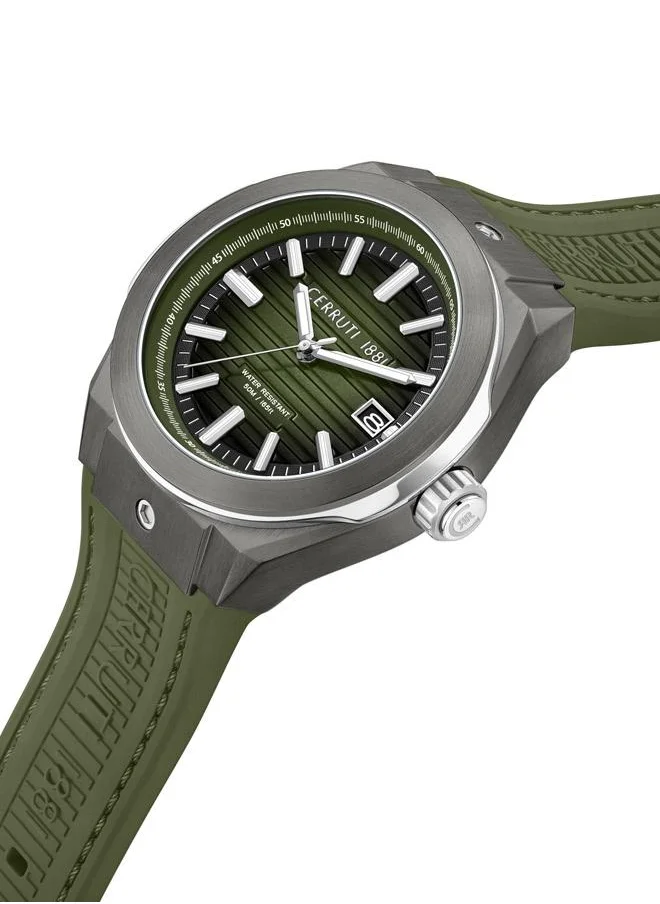 شيروتي 1881 Ruscello Men's 55mm Watch with Sapphire Coated Glass, Olive Green Dial & Silicone Strap