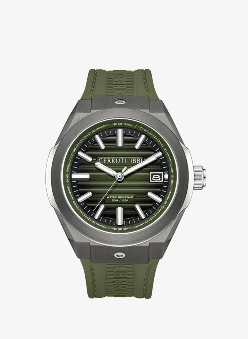 CERRUTI 1881 Ruscello 48mm Men's Analog Watch with Olive Green Silicone Strap