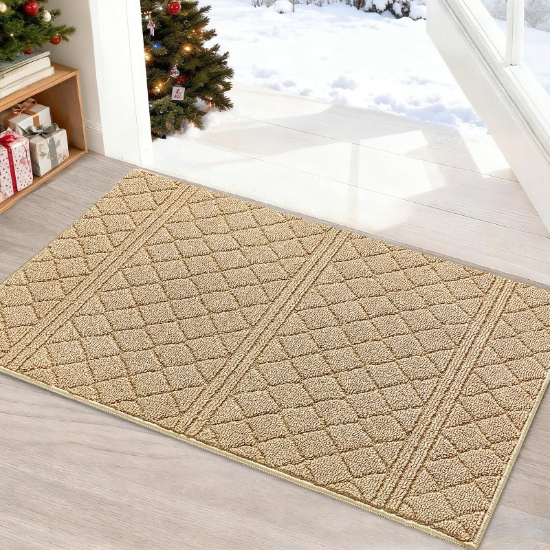 REFETONE Indoor Doormat, Front Back Door Mat 20"x32" Absorbent Rubber Backing Non Slip Door Mats, Low-Profile Resist Dirt Entrance Rugs, Machine Washable Door Rug Inside Floor Mat for Entryway, Beige - Image 1