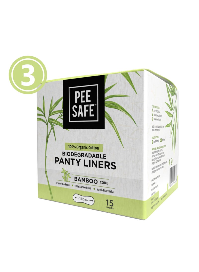 بيساف بي سيف فوط يومية بانتي لاينر من القطن العضوي %100 ولب الخيزران، قابلة للتحلل، فائقة النعومة، ملفوفة لحماية أكبر، مضاد للبكتيريا، خالية من العطور والكلوراين، 15 فوطة - 3 قطع - Image 1