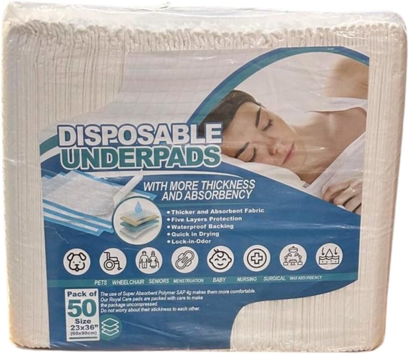 Generic Disposable Underpads 23x36 Inch [50-Pack] - Super Absorbent Chux Pads for Incontinence, Bed Covers, Kids, Adults, Elderly, Multi-Use Protection Pee Pads - Ideal for Babies, Puppy Training, Leak Proof 