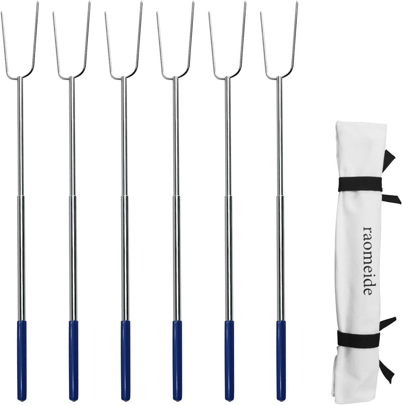RAOMEIDE 32" Heavy Duty Hot Dog Roasting Sticks for Campfire, Smores Sticks for Fire Pit Long, Marshmallows Skewers (6 Pack) - Image 1