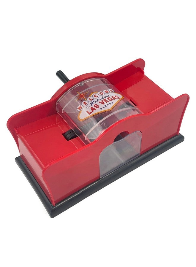 CHH 2 Deck Hand Crank "Welcome To Las Vegas" Card Shuffler, Red & Black - Image 1