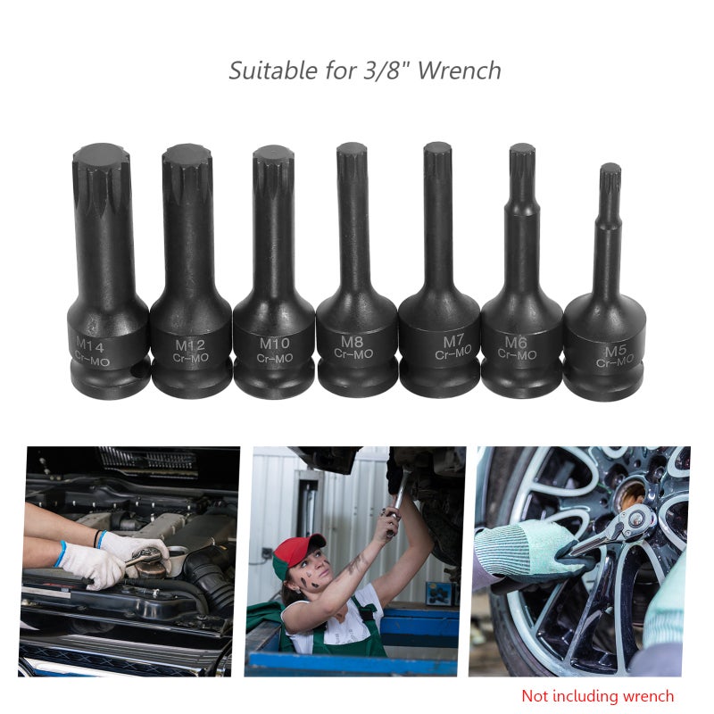 3/8 Inch Impact Socket Set: 7 Metric Sizes - 12 Point Design Cr-Mo Steel Impact Socket Set for Heavy-Duty Automotive Repair, Electrical Application - Image 2