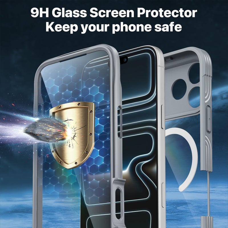 CENHUFO Magnetic Case for iPhone 17 Pro Max [Compatible with MagSafe] Built-in 9H Tempered Glass Screen Protector and Camera Protection, Shockproof Phone Cover Double Sided Full Case – Grey Hot & cold climate compatible - Image 4