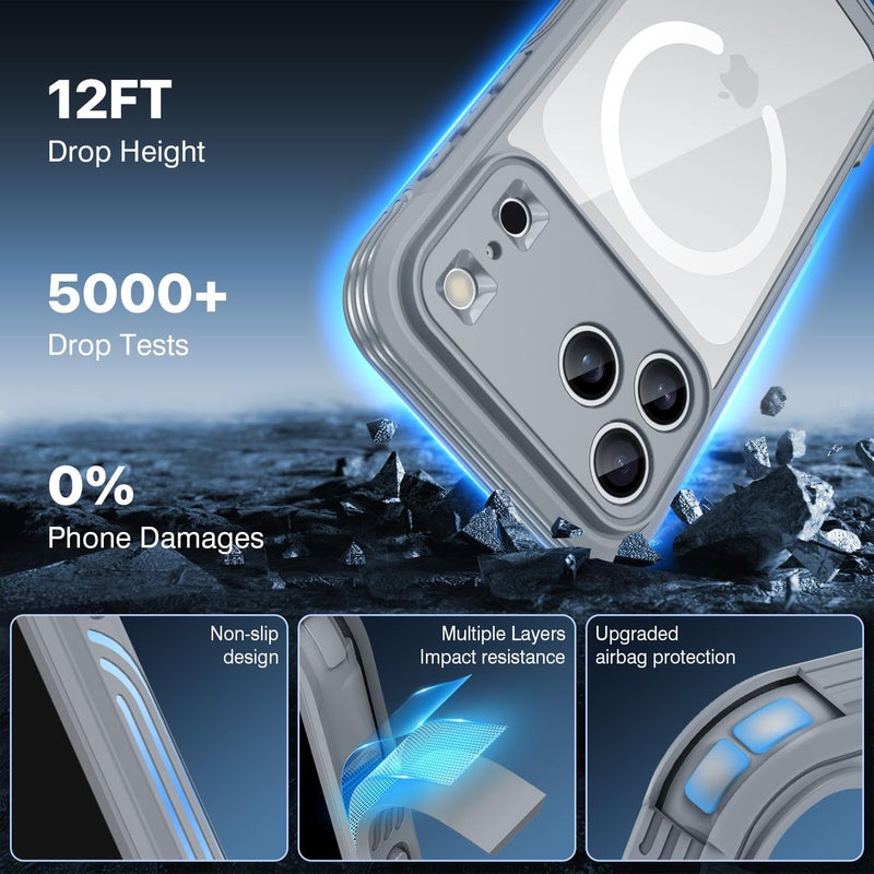 CENHUFO Magnetic Case for iPhone 17 Pro Max [Compatible with MagSafe] Built-in 9H Tempered Glass Screen Protector and Camera Protection, Shockproof Phone Cover Double Sided Full Case – Grey Hot & cold climate compatible - Image 5