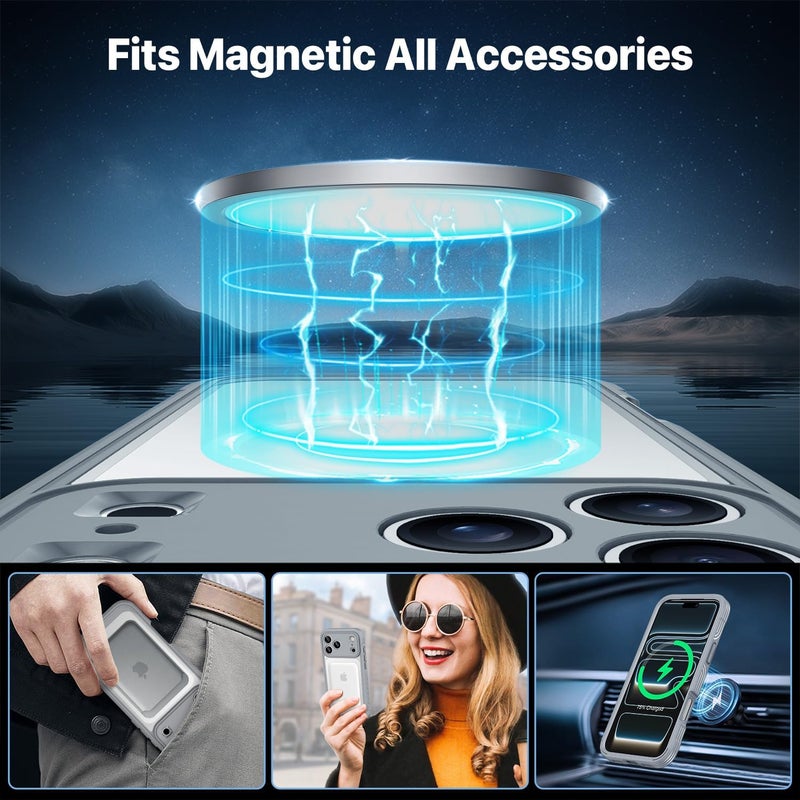 CENHUFO Magnetic Case for iPhone 17 Pro Max [Compatible with MagSafe] Built-in 9H Tempered Glass Screen Protector and Camera Protection, Shockproof Phone Cover Double Sided Full Case – Grey Hot & cold climate compatible - Image 3