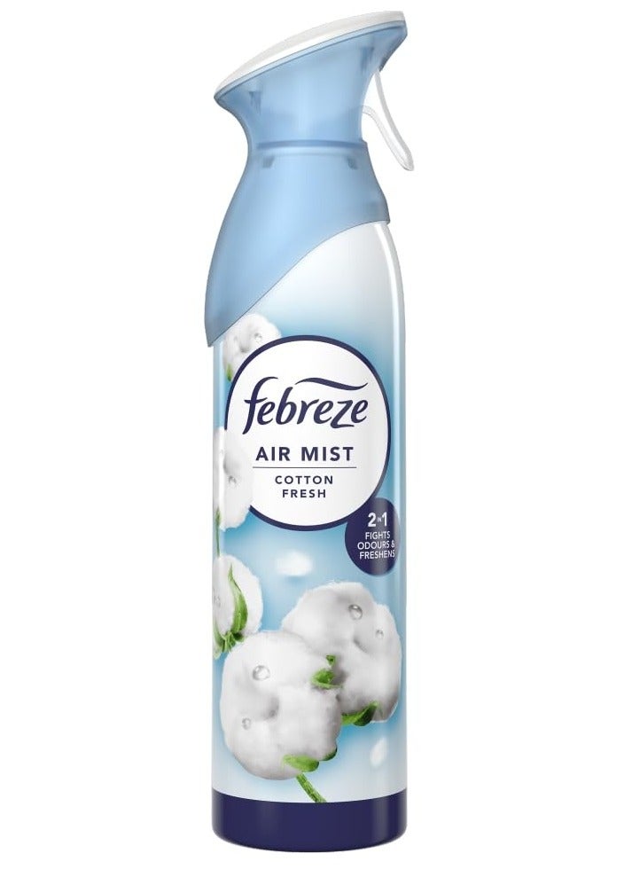 Febreze Air Mist Cotton Fresh 185ml Air Freshener Spray, Long Lasting Room Fragrance, Odor Eliminator Spray, Water Based Formula, Natural Propellant Home Bathroom Bedroom Office Freshener - Image 1