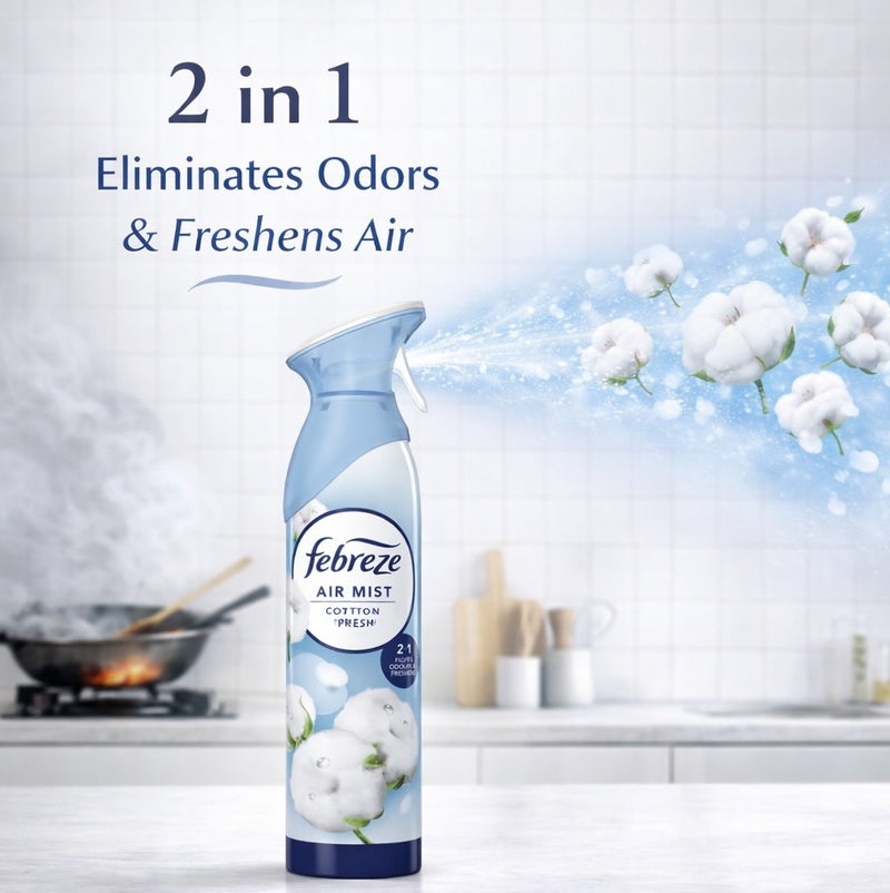 Febreze Air Mist Cotton Fresh 185ml Air Freshener Spray, Long Lasting Room Fragrance, Odor Eliminator Spray, Water Based Formula, Natural Propellant Home Bathroom Bedroom Office Freshener - Image 2