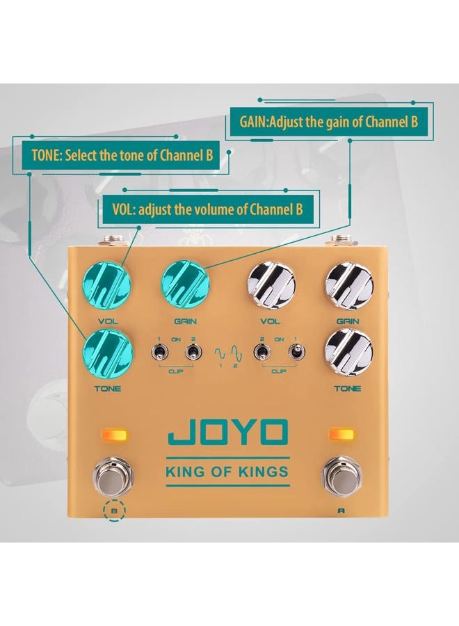 JOYO Dual Crunch Pure Analog Circuit Overdrive Effect Pedal with Independent Clipping for Electric Guitar - True Bypass (King of Kings R-20) - Image 3