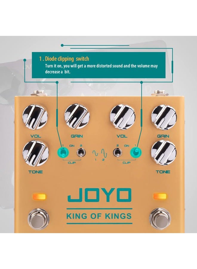 JOYO Dual Crunch Pure Analog Circuit Overdrive Effect Pedal with Independent Clipping for Electric Guitar - True Bypass (King of Kings R-20) - Image 4