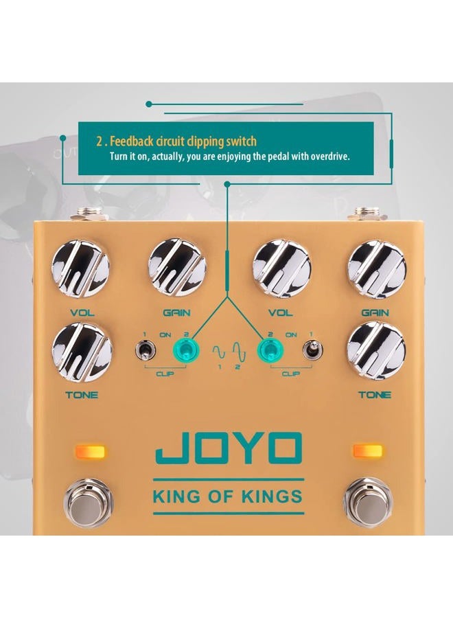JOYO Dual Crunch Pure Analog Circuit Overdrive Effect Pedal with Independent Clipping for Electric Guitar - True Bypass (King of Kings R-20) - Image 5