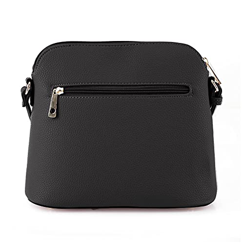 SG SUGU Lunar Lightweight Medium Dome Crossbody Bag Shoulder Bag with Double Tassels | Zipper Pocket | Adjustable Strap|Black - Image 2