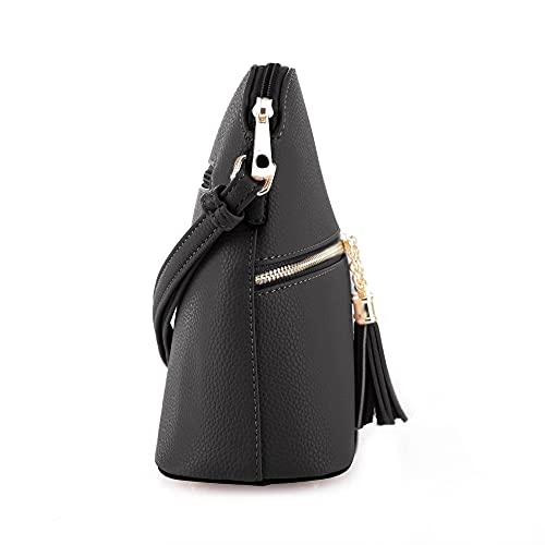 SG SUGU Lunar Lightweight Medium Dome Crossbody Bag Shoulder Bag with Double Tassels | Zipper Pocket | Adjustable Strap|Black - Image 3