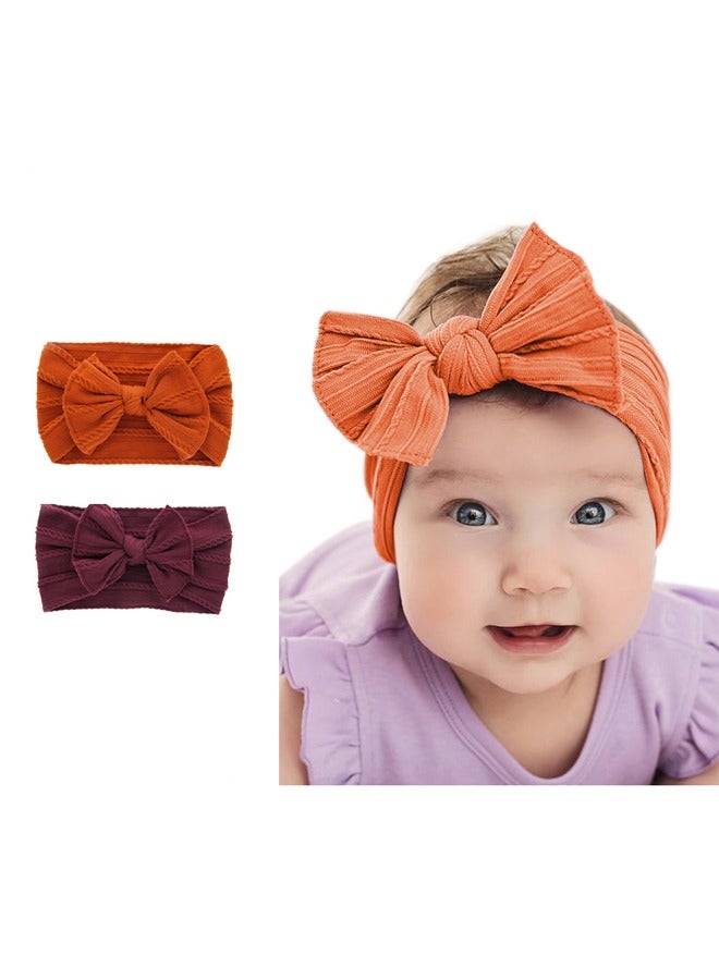 ربطة رأس نايلون الطفل الممددة، ربطة رأس قوس النمط الملتوي، ربطة رأس خيالية، مناسبة للأطفال من عمر صفر إلى 3 سنوات (برغندي وبرتقالي) - Image 1