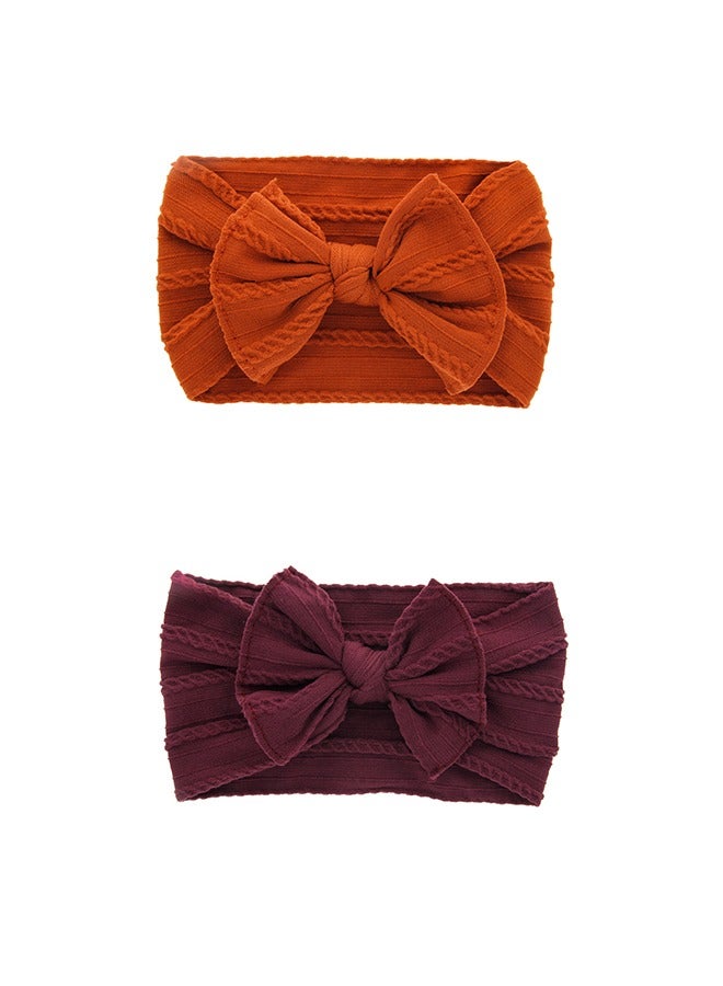 ربطة رأس نايلون الطفل الممددة، ربطة رأس قوس النمط الملتوي، ربطة رأس خيالية، مناسبة للأطفال من عمر صفر إلى 3 سنوات (برغندي وبرتقالي) - Image 5