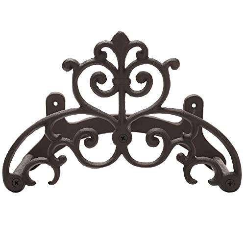 MyGift Brown Heavy Duty Cast Iron Outdoor Garden Hose Hanger Wall Mounted Water Hose Holder Reel with Vintage Scrollwork Design - Image 1