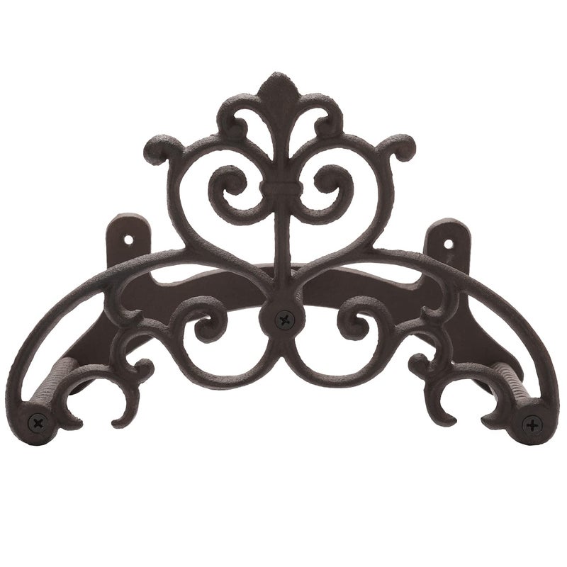 MyGift Brown Heavy Duty Cast Iron Outdoor Garden Hose Hanger Wall Mounted Water Hose Holder Reel with Vintage Scrollwork Design - Image 2