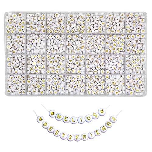 Melius Acrylic Gold Letter Beads, 1450 Pcs 4x7mm Round Alphabet Beads in 28 Grid Box for Jewelry Making, DIY Bracelets, Necklaces, Key Chains, Bracelets - Image 1